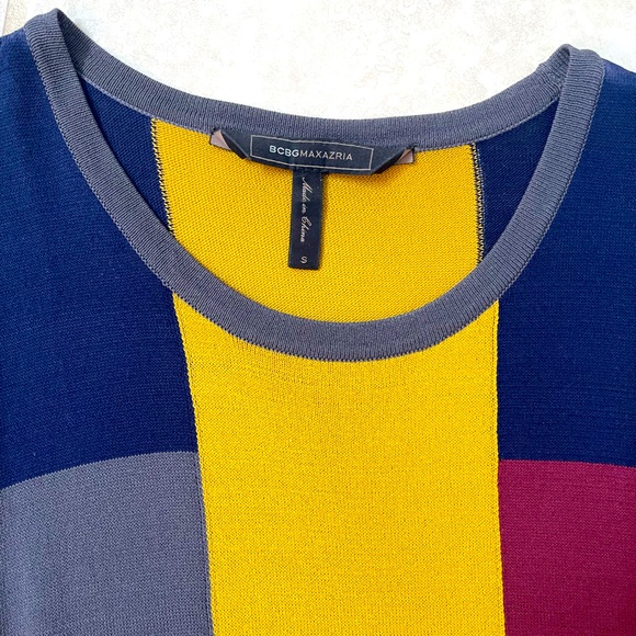 Gorgeous BCBG Max Azria Geometric Color Block Asymmetrical Hem Dress - Picture 3 of 5